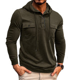 Advbridge Vintage Men Cotton Hoodie Sweatshirt Fall Casual Loose Long Sleeve Sports Pocket Hooded Pullovers Fashion Solid Tops Streetwear