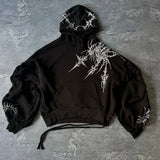 Advbridge Gothic Punk Graphic Print Oversized Sweatshirt Hip-Hop Rock Black Casual Loose Hoodie Men Trendy Harajuku Retro Y2K Streetwear