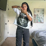 Advbridge Hip-hop Trendy Streetwear High Street Harajuku Retro Combat Vest Printed Oversized T-shirt Gothic Dark Pure Cotton Casual Top