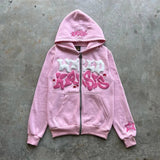 Advbridge Men and Women Zippered Pink Foam Hooded, Harajuku Casual Clothing, European and American Classic, Loose, Y2K, 2024