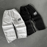 Advbridge 90s Streetwear Y2K Sweat Pants Men Embroidered High Street Fashion Drawstring Leg Tie Pants Street Casual Oversized Cotton Straight Leg Pants