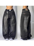 Advbridge American Harajuku Retro Washed Black Baggy Jeans Men And Women Y2K Street Fashion Leisure Gothic High Waisted Wide Leg Trousers