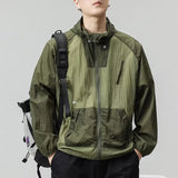 Advbridge Spring Summer Sunscreen Clothing Thin And Light Hooded Jacket Men Patchwork Ice Silk Coat Outdoor Fishing Mountain Travel Top