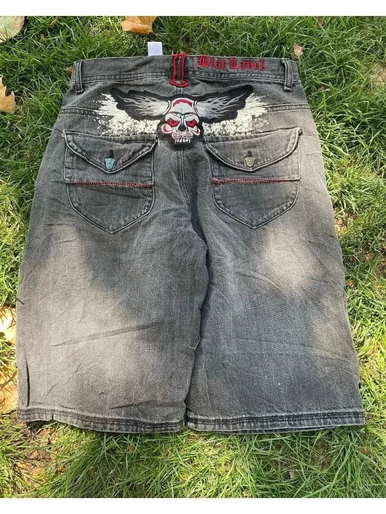 Advbridge 90s Streetwear American New Letter Embroidery Wash Jeans Shorts Y2K Street Fashion Harajuku Vintage Oversized Jeans Male Gothic Punk Shorts