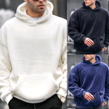 Advbridge Flannel Hoodie Men Winter Lamb Fur Solid Color Hooded Pullover INS Style Fashion Loose Warm Tops Sweatshirt Youth Streetwear