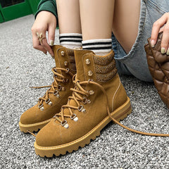 Advbridge Buckle Lace-up Short Boots Ankle High Women Shoes Fashion Square Heel Botas Femininas Rhinestone Bruine Dames Laarzen