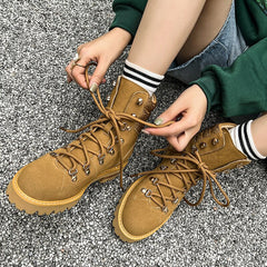 Advbridge Buckle Lace-up Short Boots Ankle High Women Shoes Fashion Square Heel Botas Femininas Rhinestone Bruine Dames Laarzen