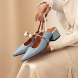 Advbridge Fashion White Women Pumps Slingbacks Square High Heels Genuine Leather Pearl Circle Decor Summer Sandals Prom Dress Shoes Woman