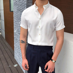 Advbridge Italian Summer Men Short Sleeve Striped Shirt British Casual Slim Shirt Retro Shirt Dress Camisa Masculina Social Summer