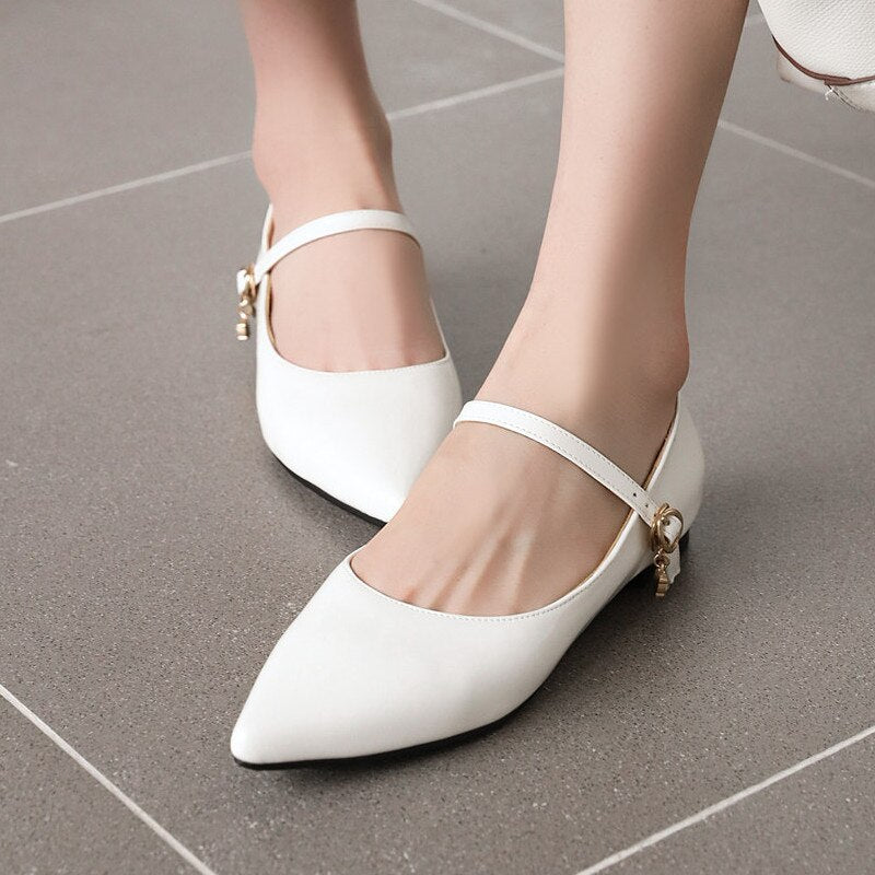 Advbridge Point Leather Flat Shoes Woman Soft Flats Large Size Ladies Loafers Girls Fashion Straps Black White Nude Dance Walking Shoes