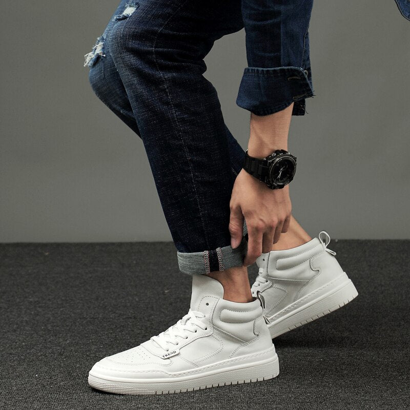 Advbridge Men shoes leather fashion High Tops Male boots Luxury Brand mens casual sneakers waterproof lace up flats solid color shoes