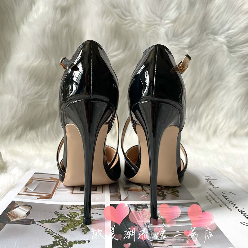 Advbridge Hot sale brand designer TOMONYE black patent cross open in middle women lady girl 12cm 100mm 8cm thin heel pump shoes on sale