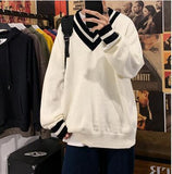 Advbridge   Men Fashion Pullover In Warm Cashmere Knitting Long Sleeve Knit V-neck Loose Coats Casual Black/White Woolen Sweater M-2XL