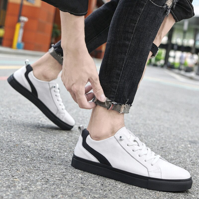 Advbridge Genuine Leather Shoes Casual Sneakers Men Shoes Comfortable Quality Leather Shoes Men Korean Version White Shoes