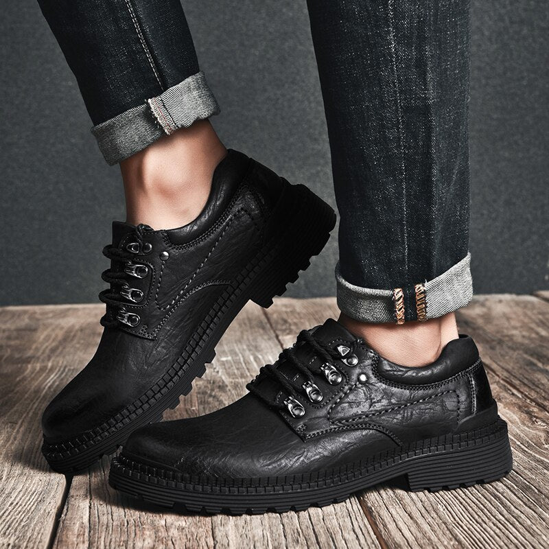 Advbridge Men shoes Men casual Genuine Leather Shoes Men Dress Leather Shoes  Prints Pointed Toe Lace up  Office Men Formal  Shoes