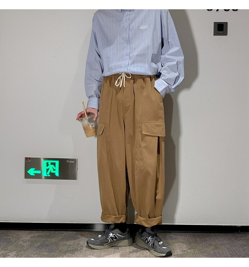 Advbridge Men's Thick Overalls Loose Elastic Waist Casual Pants High-quality Vintage Style Trousers Oversized Sweatpants Size M-2XL