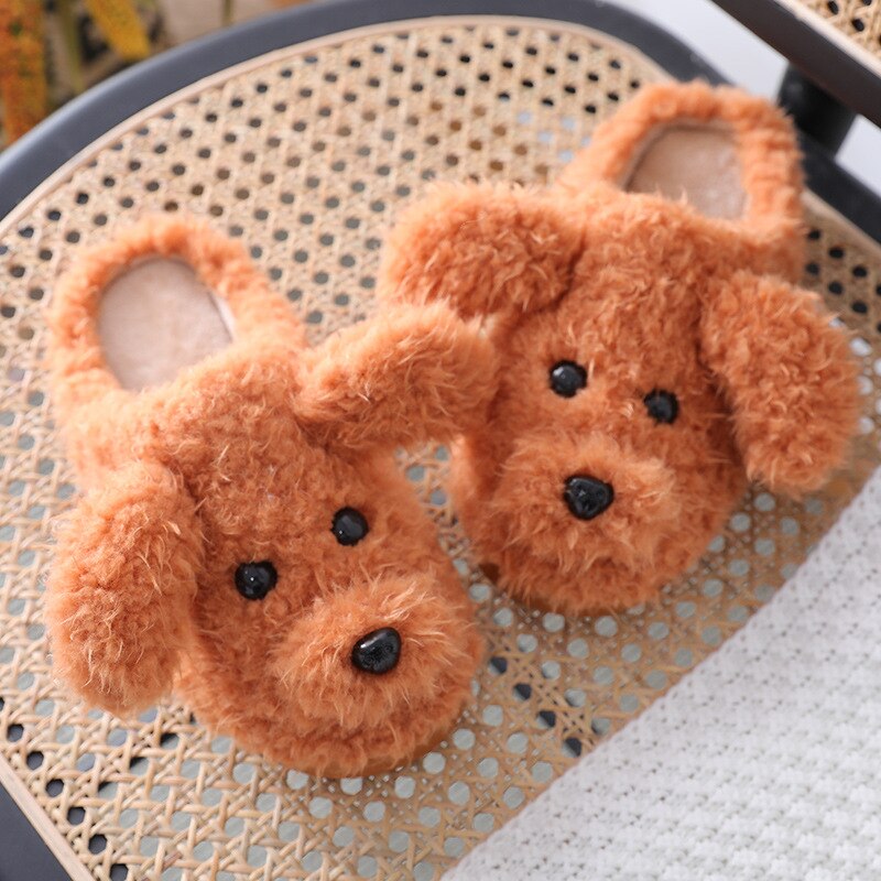 Advbridge Winter Home Slippers Warm Shoes Fashion Women Men Non-Slip Dog Cute Fur Soft Sole Indoor Bedroom House Couple Female Slides