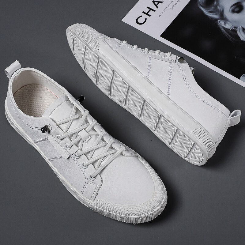 Advbridge Men Shoes Men's Genuine Leather white shoes fashion Casual Wild flat Non-slip wear-resistant Board shoes Male Driving Shoes