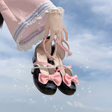 Advbridge Feminine Anime Pearl Kawaii Ladies Lolita Sandals Middle Heel Bow Black Female Sandals Cosplay Sweet Girls Fashion Wedding Shoes