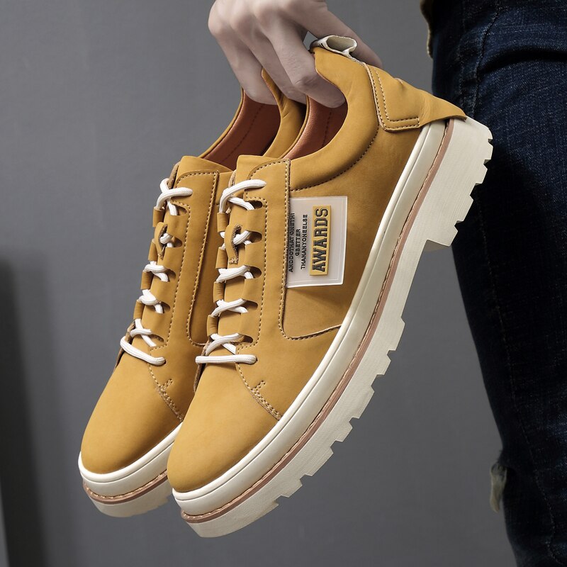 Advbridge High Quality Leather Men's Shoes Spring Casual Shoes Fashion Flats Oxfords Shoes Korean Version Fashion Increase 5cm Sneakers