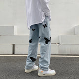 Advbridge Autumn Butterfly Print Jean Pants Men Baggy Casual Jeans Denim Pants Fashion Streetwear Straight Trousers Couple Clothing