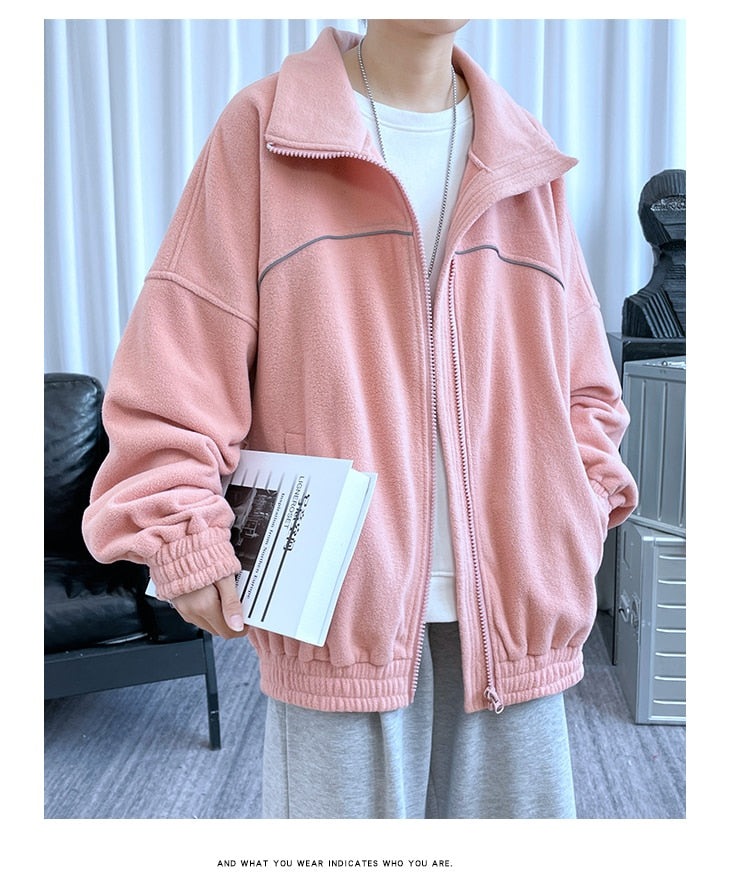 Advbridge Reflective Article Zip Up Sweatshirts for Men Korean Fashion Trends Fleece Clothing Teenage High Quality Oversized Streetwear