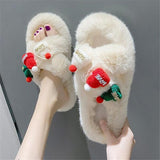 Advbridge Christmas Slippers Women Soft Faux Fur Cross Indoor Floor Slides Ladies Warm Fluffy Outdoor Slippers Female Cozy Shoes Flip Flop