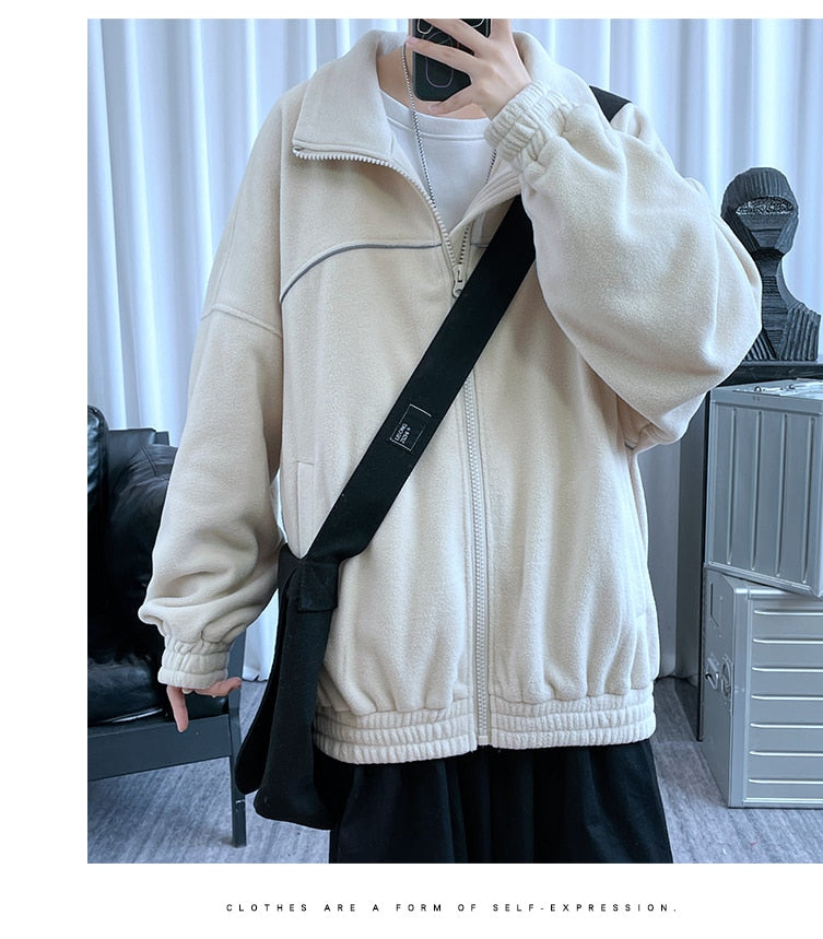 Advbridge Reflective Article Zip Up Sweatshirts for Men Korean Fashion Trends Fleece Clothing Teenage High Quality Oversized Streetwear