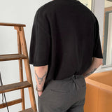 Advbridge V-neck Solid Short-sleeved Loose T-shirt Men's Oversized Single Breasted Cardigan T-shirt Man Casual Thin Basic T-shirts Men