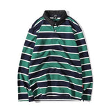 Advbridge Green Striped Patchwork Sweatshirts Men Women Casual Turn-Down Collar Pullovers Loose Retro Harajuku Hip Hop Streetwear Unisex