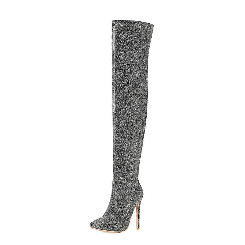 Advbridge Stretch Fabric Fashion Women Over the Knee Boots Super Thin High Heel Pointed Toe Ladies Long Boots Side Zipper Women Boots