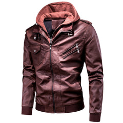 Advbridge Spring Casual Motor Hooded PU Leather Jackets Coat Men Autumn Outwear Fashion Punk Style Hat Leather Jacket Men