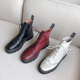 Advbridge Lace-Up Women's Ankle Boots Rome Style Sewing Embroider Flat Platform Boots Hand-made Genuine Leather Boots Female Women Shoes