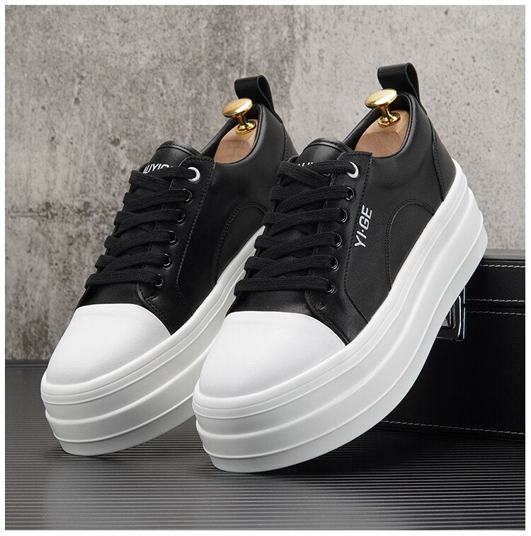 Advbridge New White Leather Men Casual Shoes fashion Platform Sneakers Trainers Height Increasing Shoes Chaussure Homme