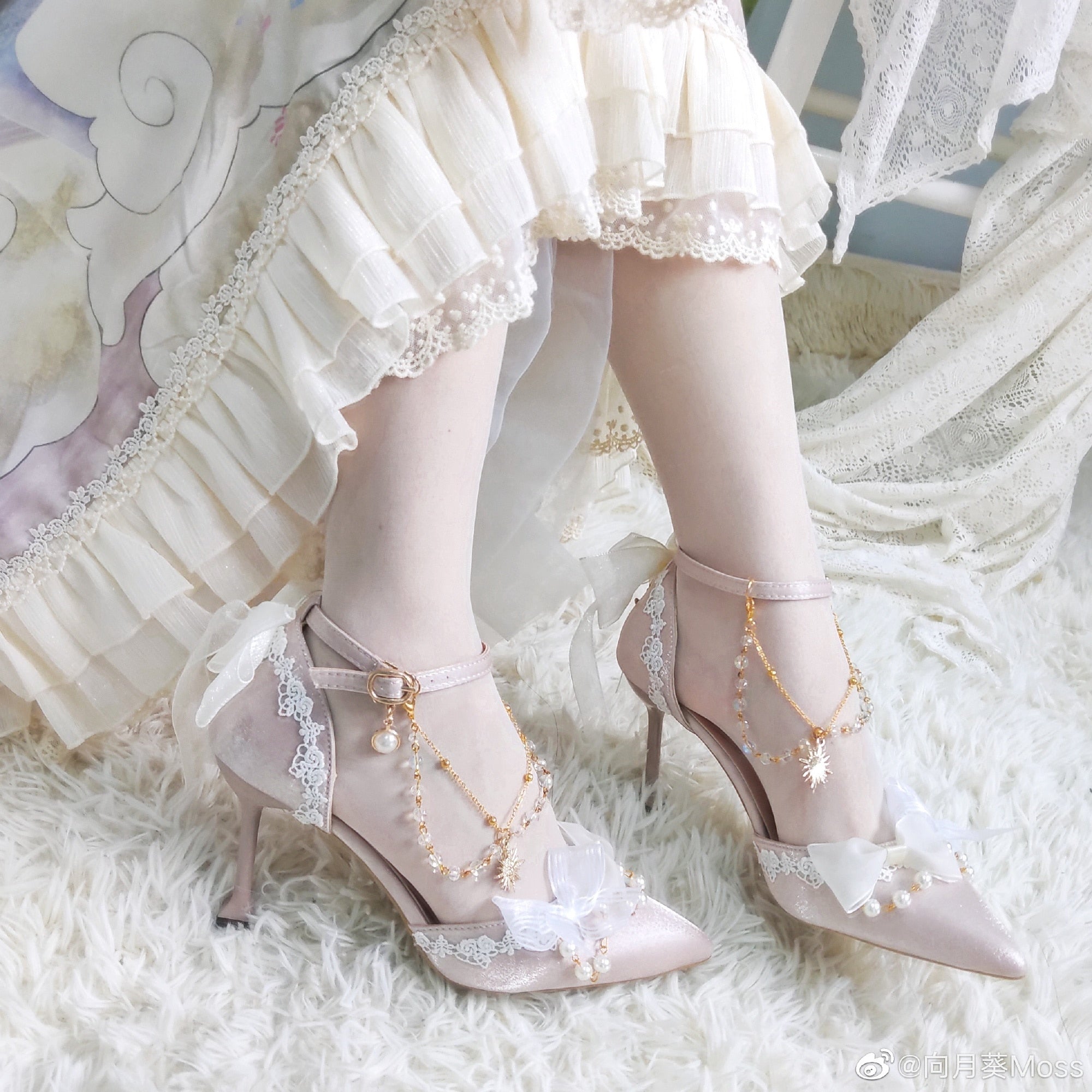 Advbridge Princess Female Kawaii Tea Party Japanese Cute Anime Lolita Shoes Women Harujuku Cosplay Bow Pointed Toe Feminine High Heel 8cm