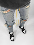 Advbridge Ripped Jeans Men Skinny Fit Spring Summer Knee Broken Holes Hip Hop Peicils Pants Streetwear Distressed Painted Zippers Desinger