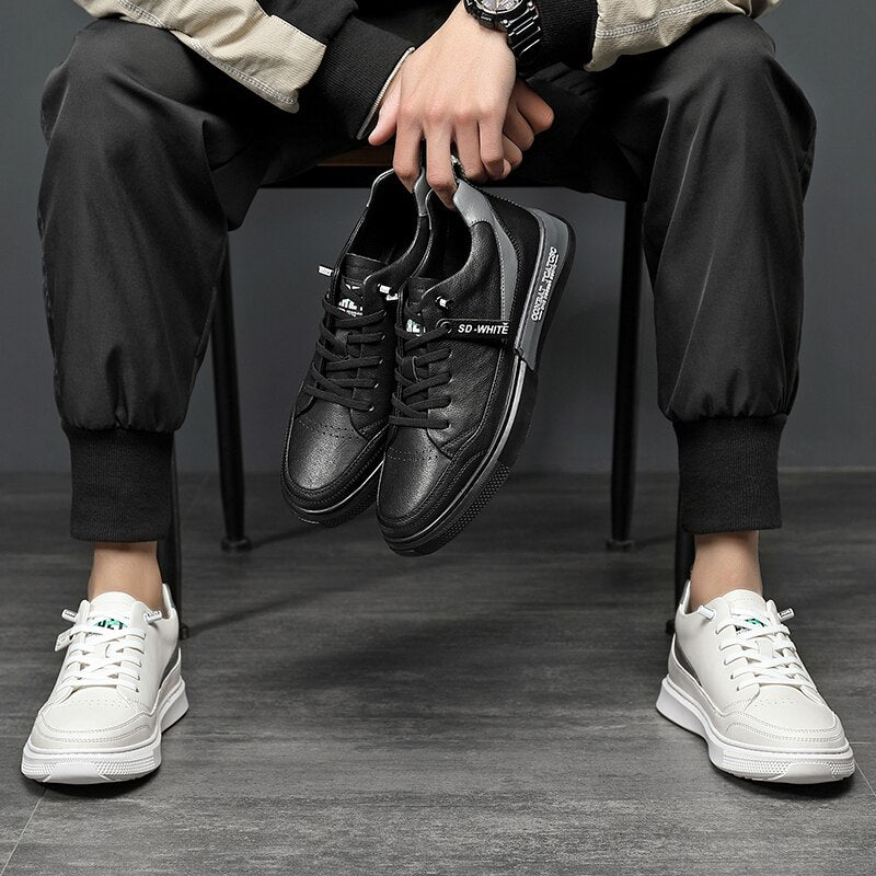 Advbridge Fashion Men British Style Leather Casual Shoes Lightweight Breathable Flats Luxury Platform Shoes Men's White Walking Sneakers