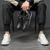 Advbridge Fashion Men British Style Leather Casual Shoes Lightweight Breathable Flats Luxury Platform Shoes Men's White Walking Sneakers