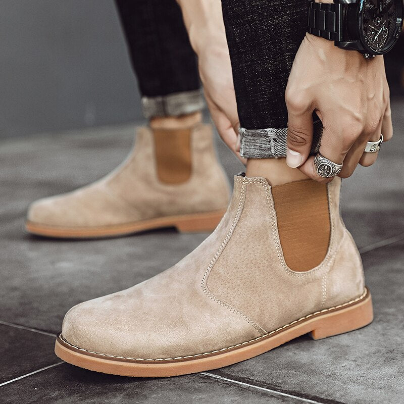 Advbridge Basic Boots Men Shoes Fashion Brand Chelsea Boot Winter Suede Leather Vintage Ankle Boots Warm Fur Classic Daily Office Handmade