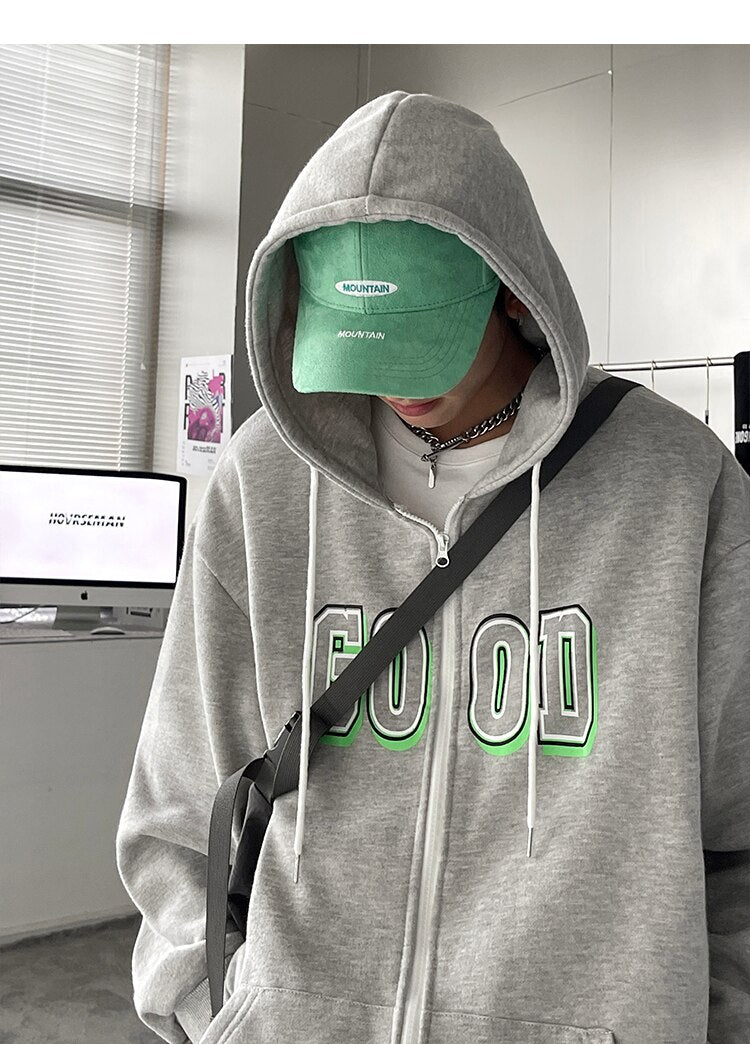 Advbridge Letter Print Zip Up Hoodies for Mens Korean Fashion Trends Streetwear Teenage Oversized Track Sweatshirts Spring Casual Clothing