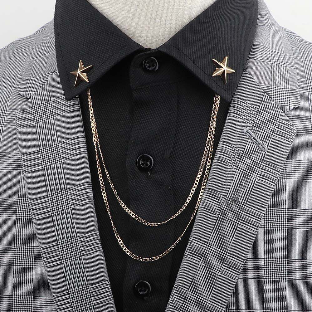 Man Suit Shirt Collar Tassel Chain Lapel Pin Brooch Dragon Badge Retro Pins Wedding Dress Party Dance Neckware Accessories