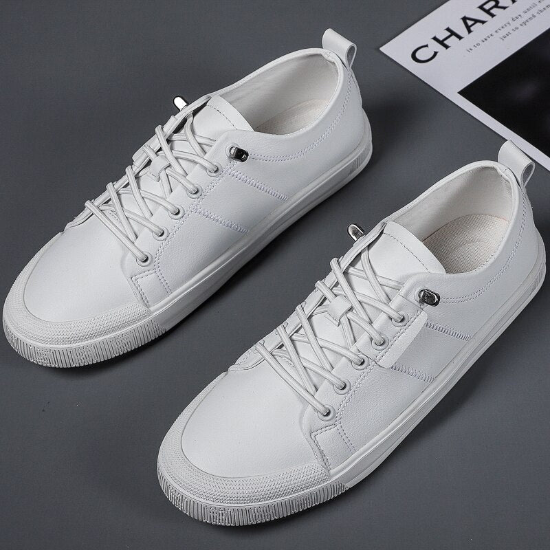 Advbridge Men Shoes Men's Genuine Leather white shoes fashion Casual Wild flat Non-slip wear-resistant Board shoes Male Driving Shoes