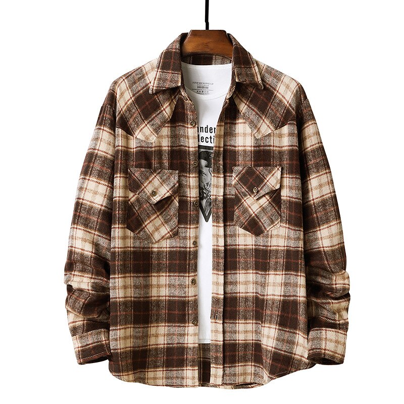 Advbridge Mens Button Down Regular Fit Long Sleeve Plaid Flannel Casual Shirts Hip Hop Streetwear Harajuku Shirt Men Camisa Masculina XXL