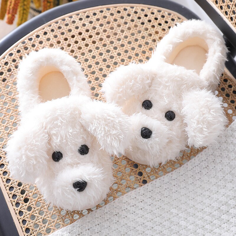 Advbridge Winter Home Slippers Warm Shoes Fashion Women Men Non-Slip Dog Cute Fur Soft Sole Indoor Bedroom House Couple Female Slides