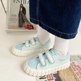 Advbridge Summer Kawaii Girl Sweet Lolita Shoes Thick-bottom Big Head White Shoes Female Soft Girl Blue Grid Retro Canvas Shoes Cosplay