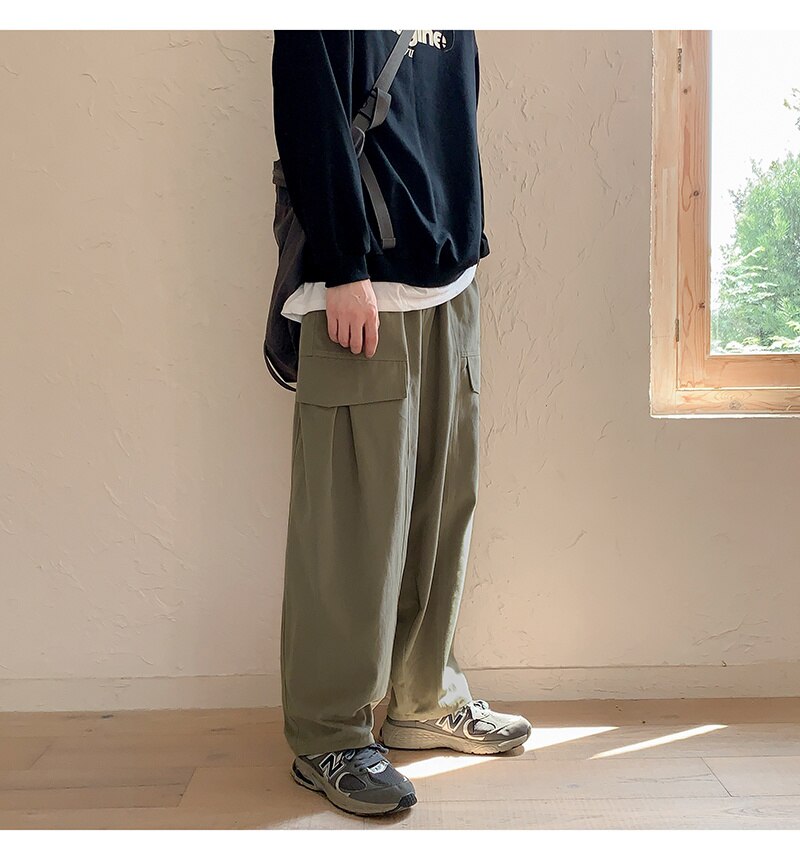 Advbridge Men's Thick Overalls Loose Elastic Waist Casual Pants High-quality Vintage Style Trousers Oversized Sweatpants Size M-2XL