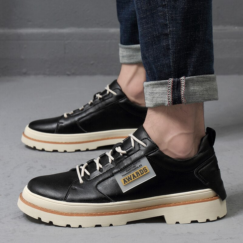 Advbridge High Quality Leather Men's Shoes Spring Casual Shoes Fashion Flats Oxfords Shoes Korean Version Fashion Increase 5cm Sneakers