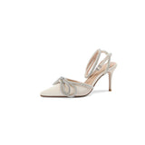 Advbridge New Silk Butterfly-knot Women's Shoes Ankle Strap Slingbacks Shallow Pumps Pointed Toe High Heel Handmade Shoes Women Size 34-41