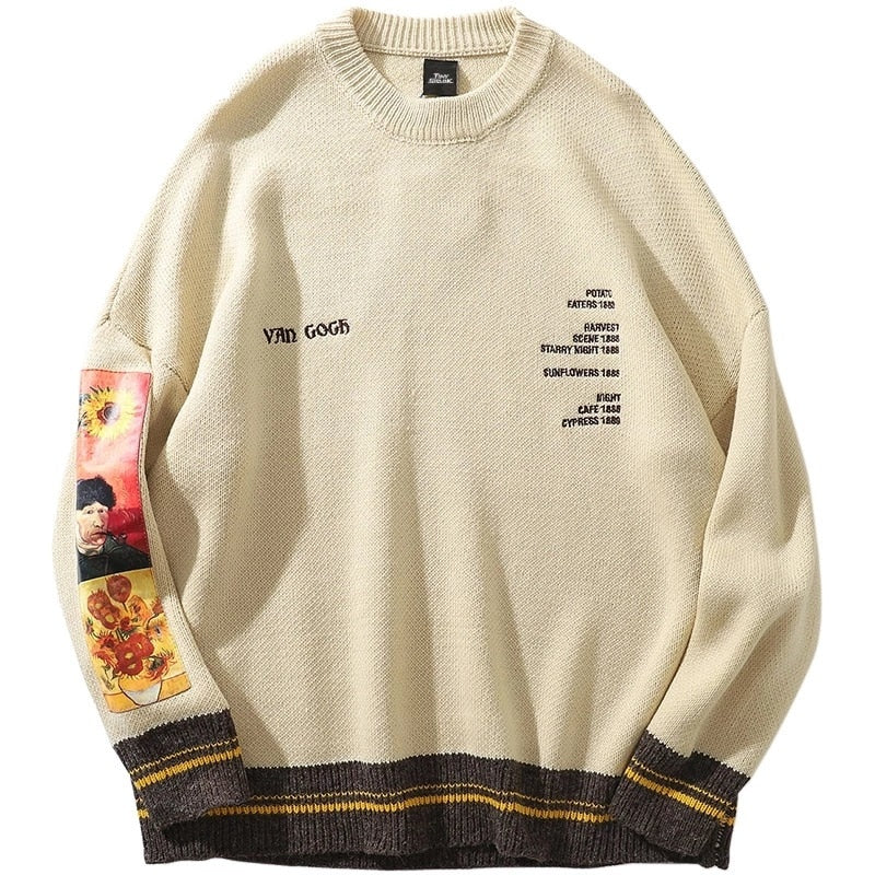 Advbridge Sweater Men Fashion Gengar Brand Van Gogh Human cargo Clothing Harajuku Hip Hop Vintage Knitted Sweater Y2K Pullovers