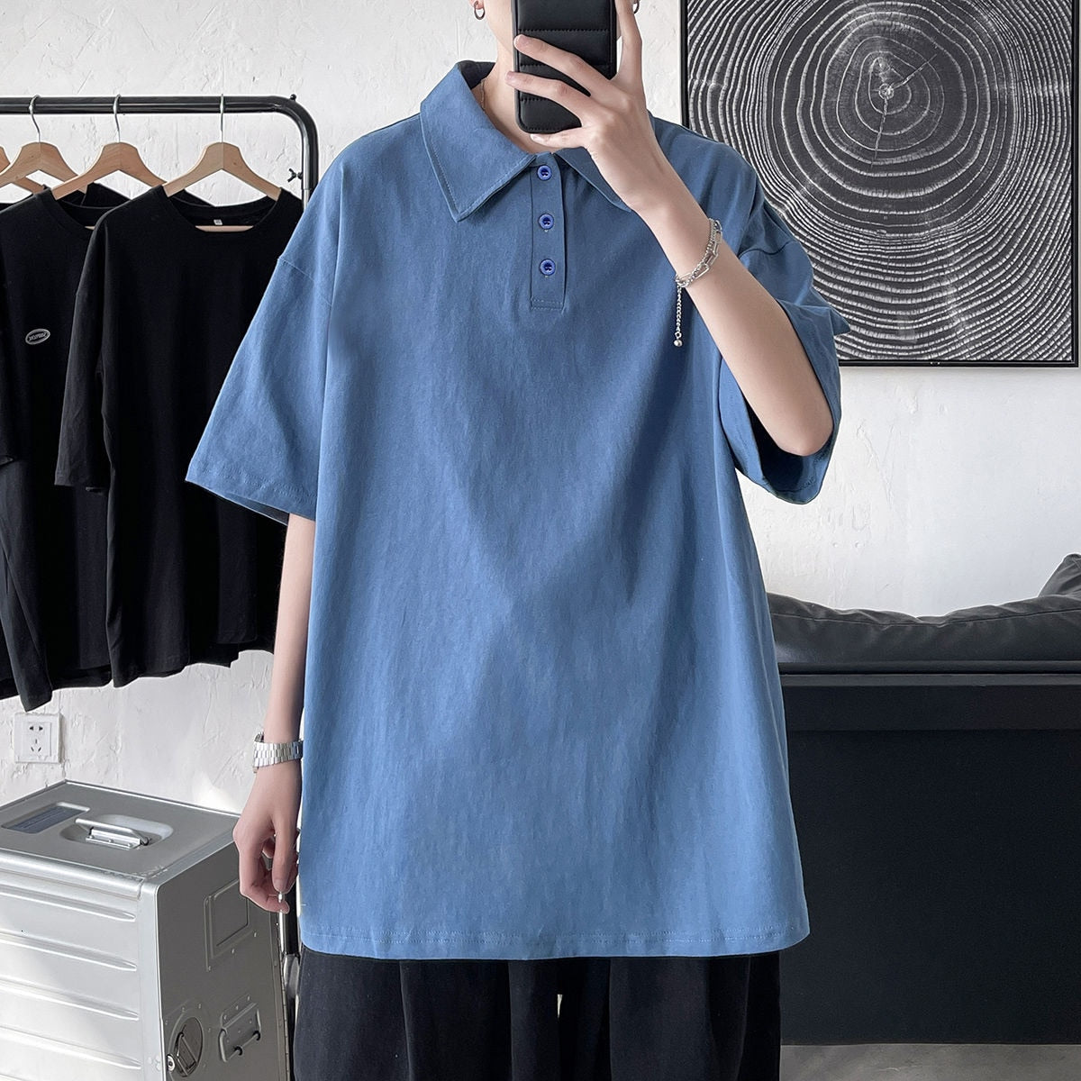 Advbridge Summer Men's Casual Clothes Couple T Shirts Lapel Collar Red Short Sleeve T-shirt Fashion Tops Tshirt Large Size M-5XL